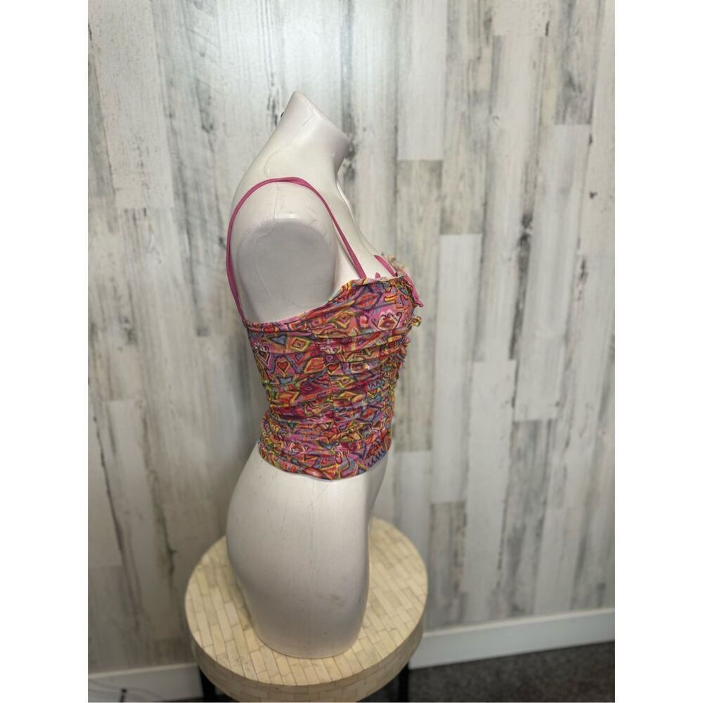 Pink Multicolor Lace-Up Ruched Crop Top - Picture 5 of 6